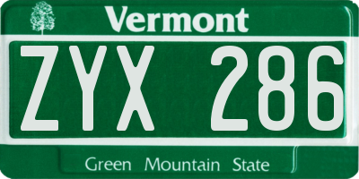 VT license plate ZYX286