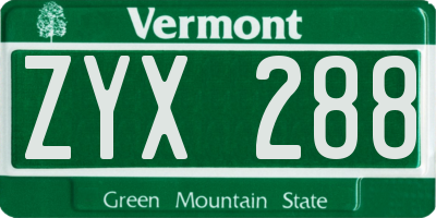 VT license plate ZYX288