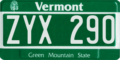VT license plate ZYX290