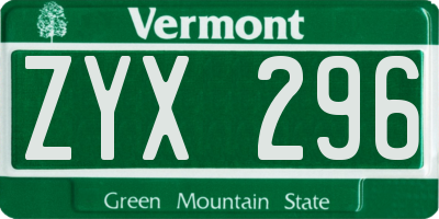 VT license plate ZYX296