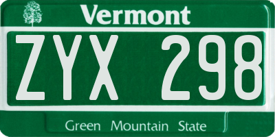VT license plate ZYX298