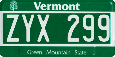 VT license plate ZYX299
