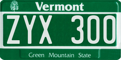 VT license plate ZYX300