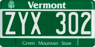VT license plate ZYX302