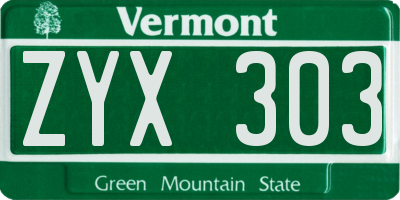 VT license plate ZYX303