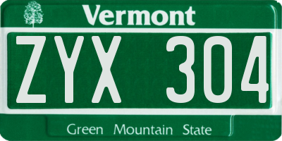 VT license plate ZYX304