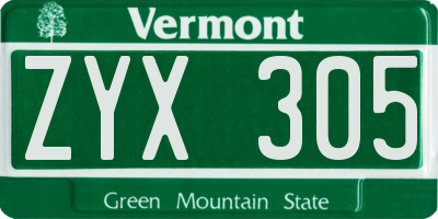 VT license plate ZYX305