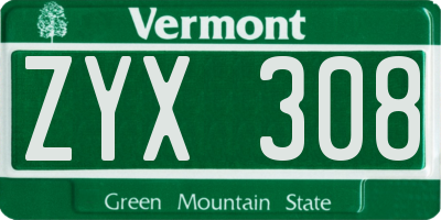 VT license plate ZYX308