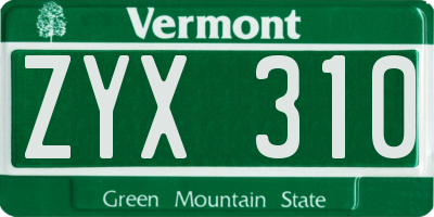 VT license plate ZYX310