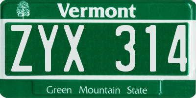 VT license plate ZYX314