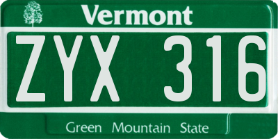 VT license plate ZYX316