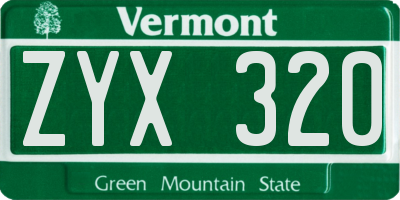 VT license plate ZYX320