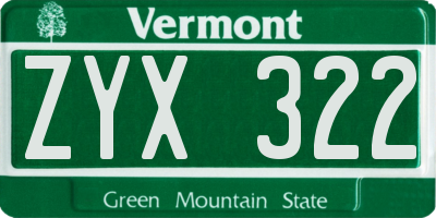 VT license plate ZYX322