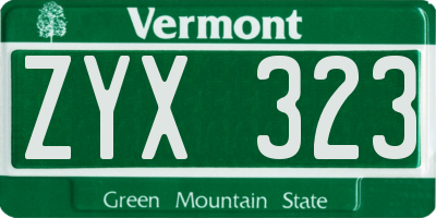VT license plate ZYX323