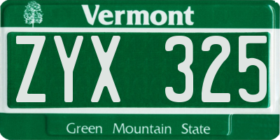 VT license plate ZYX325