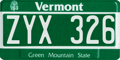 VT license plate ZYX326