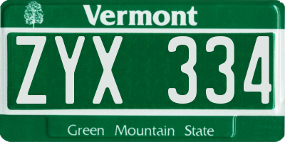 VT license plate ZYX334