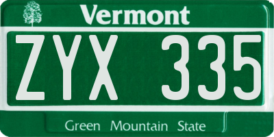 VT license plate ZYX335