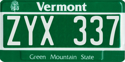 VT license plate ZYX337