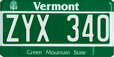 VT license plate ZYX340