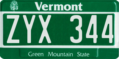 VT license plate ZYX344