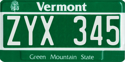 VT license plate ZYX345