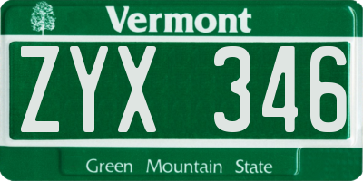 VT license plate ZYX346