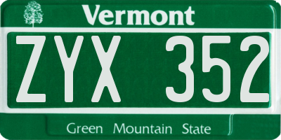 VT license plate ZYX352
