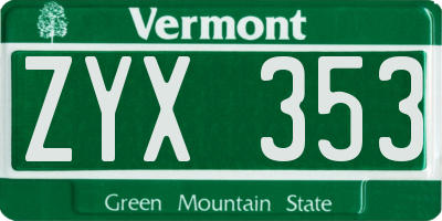 VT license plate ZYX353