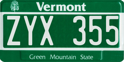 VT license plate ZYX355
