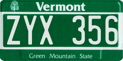 VT license plate ZYX356