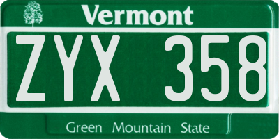 VT license plate ZYX358