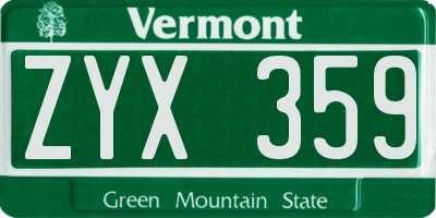 VT license plate ZYX359