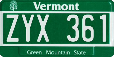 VT license plate ZYX361