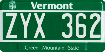 VT license plate ZYX362