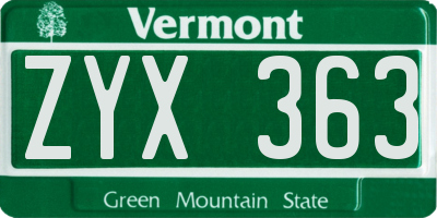 VT license plate ZYX363