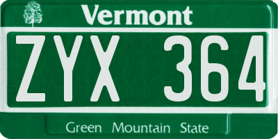 VT license plate ZYX364