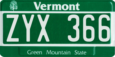 VT license plate ZYX366