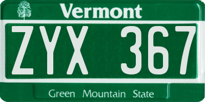 VT license plate ZYX367