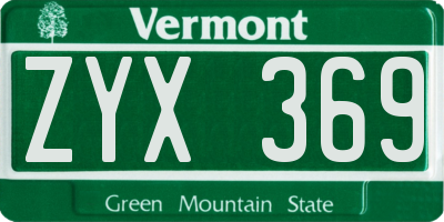 VT license plate ZYX369