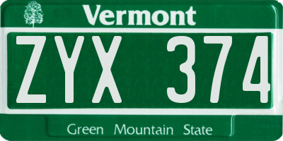 VT license plate ZYX374