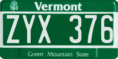 VT license plate ZYX376