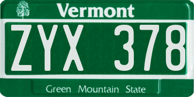 VT license plate ZYX378