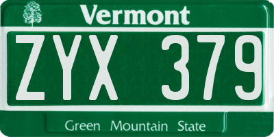 VT license plate ZYX379