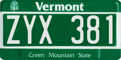 VT license plate ZYX381