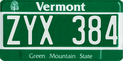 VT license plate ZYX384