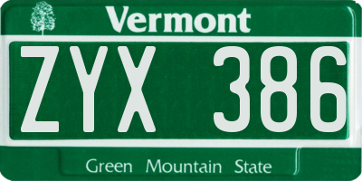 VT license plate ZYX386