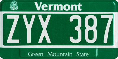VT license plate ZYX387