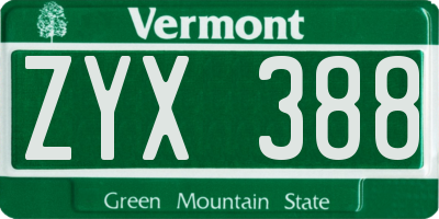 VT license plate ZYX388