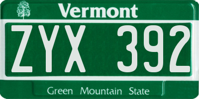 VT license plate ZYX392